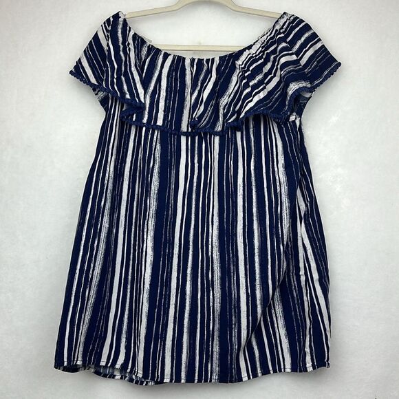 FADED GLORY Women's Navy & White Elastic Scoop Neck Ruffle Top Size XL - Picture 7 of 8